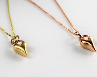 Gold Heart Necklace, Gold Handmade Heart pendant, Rose Gold dainty Heart, Yellow Gold Heart, Gold heart Jewellery, wedding heart jewellery,