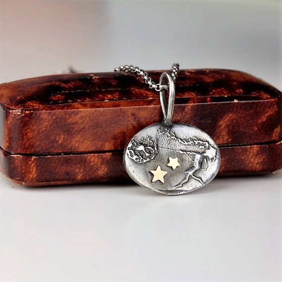 Handmade Silver and Gold Fairy Necklace, Solid Gold Stars