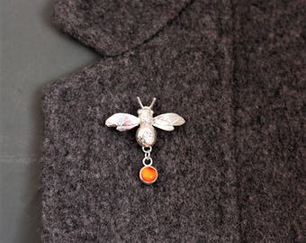 bumblebee birthstone sterling silver pin brooch, Rose gold gemstone bee, handmade honey bee, gold bee, personalized birthstone bee pin, UK