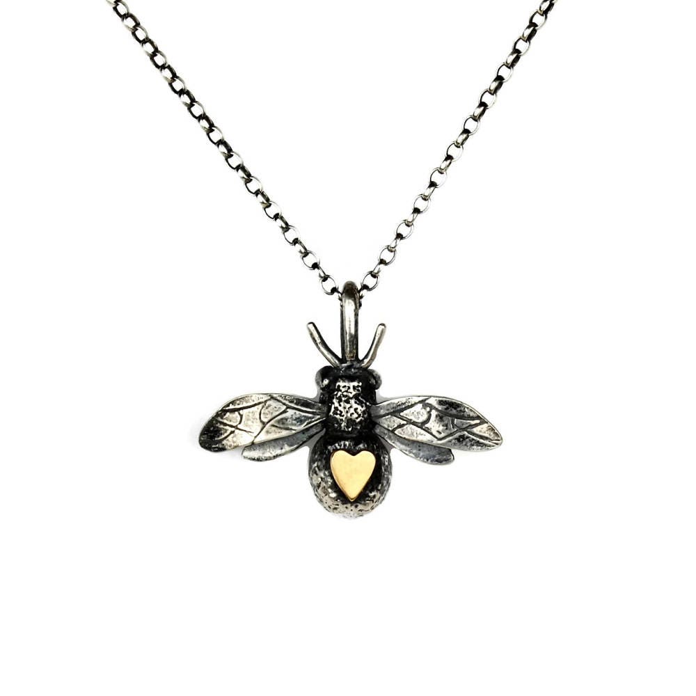 Bee Necklace 9ct Gold Heart Bee Handmade Bumblebee Etsy UK