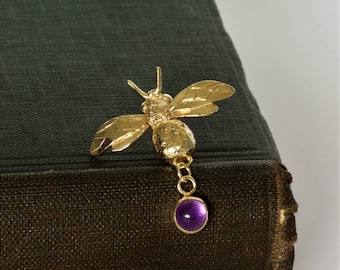 bumblebee birthstone sterling silver pin brooch, Rose gold gemstone bee, handmade honey bee, gold bee, personalized birthstone bee pin, UK