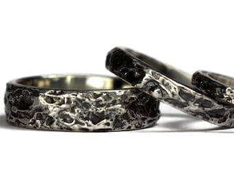 6.5 mm Rustic Silver Wedding Ring,Wide Oxidized silver Mans Ring,woman's silver unusual ring,handmade Oxidized textured unique wide ring,UK