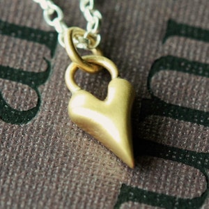 Handmade 9ct Solid Gold Heart Necklace and Silver Chain-dainty 9ct solid gold heart-9ct gold heart-unique designer 9ct gold heart necklace