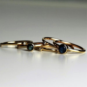 Solid 9ct gold Labradorite and Diamond Stacking Rings-gold diamond ring-labradorite gold ring-universe blue labradorite ring-British gold image 4