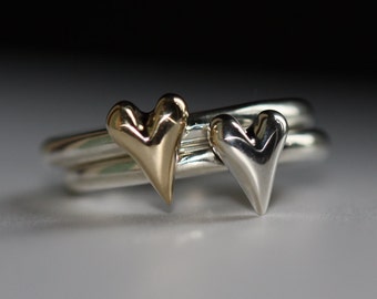 Handmade Solid Gold Heart & Silver Ring Band