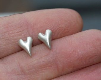 Silver Heart Stud Earrings,dainty heart silver earrings,love heart silver studs,little chunky silver heart studs,valentines heart earrings