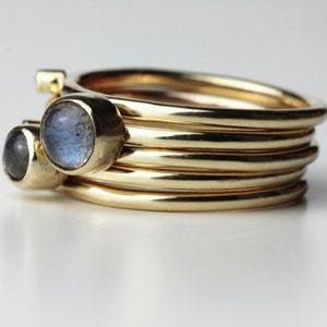 Solid 9ct gold Labradorite and Diamond Stacking Rings-gold diamond ring-labradorite gold ring-universe blue labradorite ring-British gold image 3