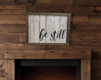 Be Still Sign Rustic Wood Framed Wall Art Printed Scripture Sign Farmhouse Christian Home Decor Minimalist Bible Verse Sign Christian Gift
