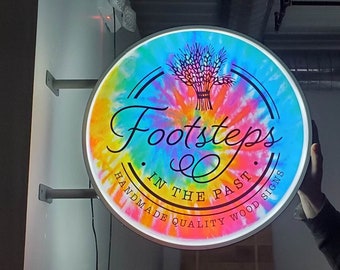Custom Light lit led store front entrance Outdoor Round  Blade Sign Wall or Ceiling Mounted Circle for your business display your logo