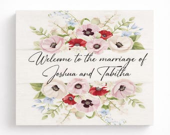 Printed Wedding Welcome Sign • Floral Custom Marriage Sign • Personalized Ceremony Decor • Elegant Event Print