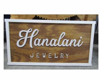 Permanent Jewelry Custom Business Signage Rectangle 3D Vendor Booth Fair Display Indoor Outdoor Small Business Logo Laser Cut Wood