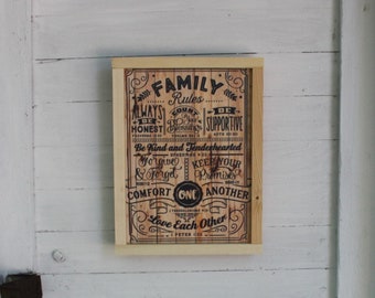 Family Rules List Wood Sign Honest Blessings Supportive Wall Hanging Decoration Standards Principles Farmhouse Rustic Code Print