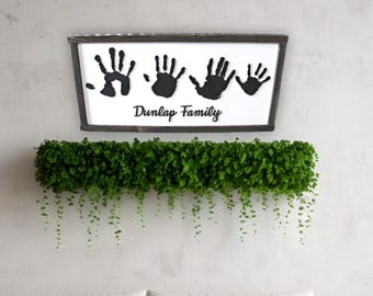 Custom Family Handprint Sign – 3D Raised Wood Wall Art – Personalized Last Name Sign – Modern Farmhouse Home Decor
