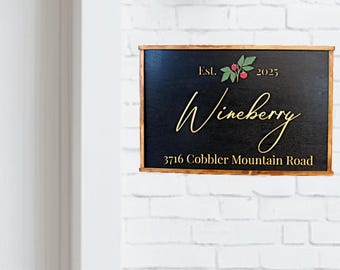 Custom Winery Sign – UV Printed Wood Framed Business Sign – Personalized Established Year Wall Decor – Rustic Farm or Vineyard Sign