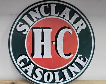 Sinclair H‑C Gasoline Metal Sign • Vintage Gas & Oil Wall Art • Aluminum Garage Decor • Retro Gas Station Sign • Man Cave Shop Sign