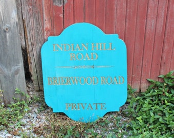 Large Private Drive Sign Engraved Solid Wood Custom Commercial Business Address Painted Entrance Vacation Rental Home Personalized Gold