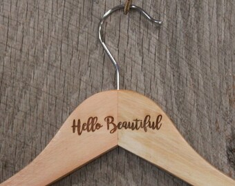 Hello Beautiful Clothes Hanger Engraved Hard Wood Womans Ladies Sturdy Dress Wedding Gift