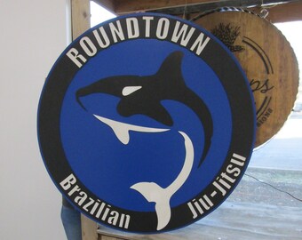 Custom Round Wood Sign Jiu-Jitsu Martial Arts Signage Business Logo Orca Karate Wrestling Handmade 3D Personalized Wooden Judo Sign Large