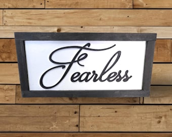 Fearless 3D Wood Sign • Raised Lettering Wall Art • Inspirational Rustic Decor • Motivational Gift • Modern Farmhouse Style Sign