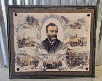 Ulysses S. Grant Wood & Acrylic Sign – Civil War Battles Commemorative Print – Patriotic Historical Wall Art
