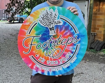 Personalized Waterproof Sign Colorful Tie Dye Smooth Round Circle Outdoor Ready for your Business Logo Great for hanging or wall mounted