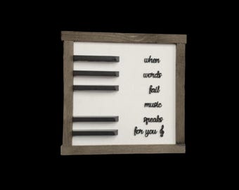 3D Piano Key Music Sign • Raised Wood and Acrylic Wall Art • When Words Fail Music Speaks Quote Decor • Gift for Musicians