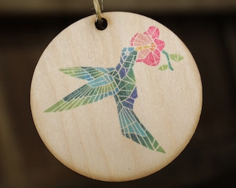 UV Printed Hummingbird Ornament • Colorful Geometric Bird Art • Modern Nature‑Inspired Wood Keepsake
