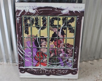 Christmas Window Cartoon Puck Magazine Wood Decorative Sign Caricature 1800s Vintage Antique Printed Vignette Early 1900s Comics