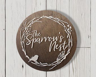 The Sparrow’s Nest Sign • Rustic Cottagecore Wood Sign • Bird Wreath Wall Art • Farmhouse Nature Decor