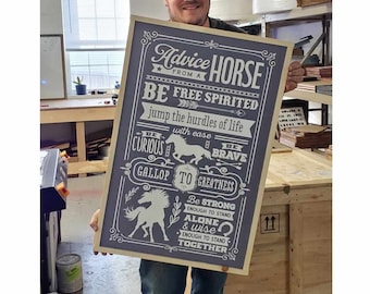 Horse Lover Gift Advice from a Horse Wood Sign Free Spirited Curious Brave Primitive Wall Hanging Strong Wise Blue Rustic Barn Gallop Pony