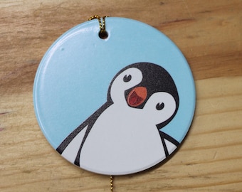 Cute Penguin Ceramic Ornament – Printed Christmas Ornament – Winter Holiday Decor – Kids Penguin Gift – Adorable Printed Tree Ornament