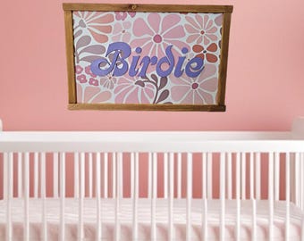 Custom UV Printed Name Sign • Floral Personalized Wall Art • Raised Text Wood Sign • Girls Room Decor • Framed Custom Name Plaque