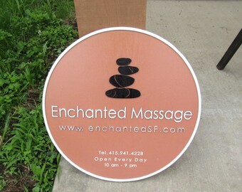 Enchanted Massage Custom Round Business Commerical Signage Made to Order Store Front Small Shop Logo  Circle Wooden Handmade Informational