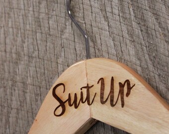 Suit Up Men Mens Dress Suit Clothes Hanger Engraved Hard Wood Sturdy Ceremony Celebration Gift Boys Fancy Dressy