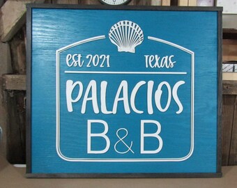 Large Custom Wood Sign Bed and Breakfast B & B Seashell Blue Raised 3D Custom Business Logo Your Image Design Entrance Outdoor Doorway
