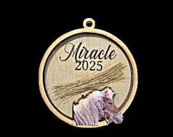 Custom Horse Hair Ornament • Personalized Photo & Text Wood Keepsake • Real Horsehair Memorial Gift • Printed Equestrian Ornament