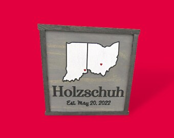 Custom 3D State Sign • Personalized Family Established Sign • Raised Letter Wood Decor • Dual State Heart Plaque