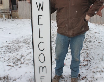 Welcome Porch Sign Wood Sign, Extra Large Country Sign ,Large Raised Letter, Over-sized, Primitive, Vertical 3D, Outdoor