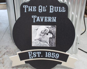 The Ol Bull Tavern Sign: Vintage Style Bar Decor, Man Cave Art