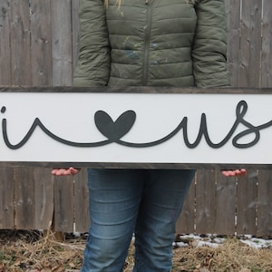 I Love Us Sign Raised Text Script I Heart Us Wood Sign Large Couch Living Room Sign Rustic Primitive Shabby Chic Text Unique Wedding gift