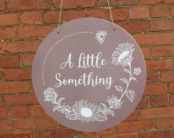 A little something Booth Vendor Sign Small Business Commerical Signage Your Logo Image Printed on Wood Light Weight Sunflowers Bees Handmade