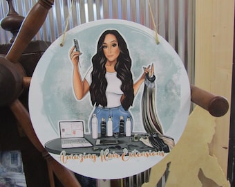 Hair Extensions Salon Booth Style Door Hanger Your Logo Character Small Business Lightweight Commerical Signage Beauty Stylist Beautician