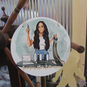Hair Extensions Salon Booth Style Door Hanger Your Logo Character Small Business Lightweight Commerical Signage Beauty Stylist Beautician