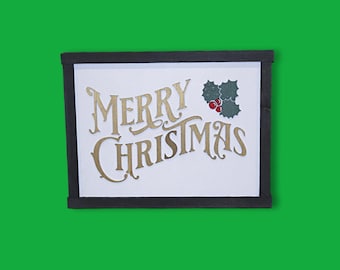 Vintage Country Christmas Sign – Rustic Farmhouse Merry Christmas Wall Decor, Holiday Plaque with Holly Leaves for Cozy Winter Country Homes