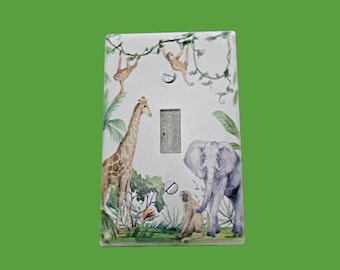 Rustic Farmhouse Light Switch Cover • Jungle Nursery Animal Plate • Wooden Kids’ Room Décor for Farmhouse‑Style Homes