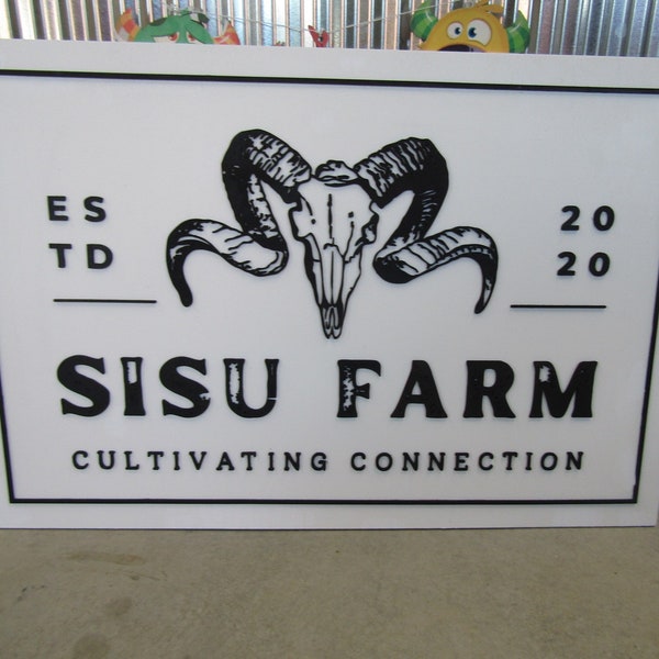 Custom Wooden Sign Ram Farm Sign Commerical Signage Your Logo Skull Western Handmade Business Sign 3D Livestock Rectangle Laser Cut Raised