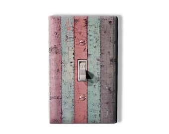 Shabby Chic Printed Light Switch Cover • Pastel Distressed Stripe Plate • Cottage‑Style UV‑Printed Wall Decor
