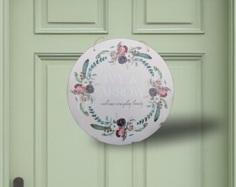 Rustic Farmhouse Floral Business Sign • Custom Round Wooden Logo Sign • Hand‑Painted Style Boutique Branding for Shops & Studios