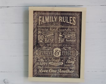 Family Rules Wood Sign Primitive Do Your Best Forgive Forget Love One Another Wall Hanging Decoration Decor Rustic Happy Positive