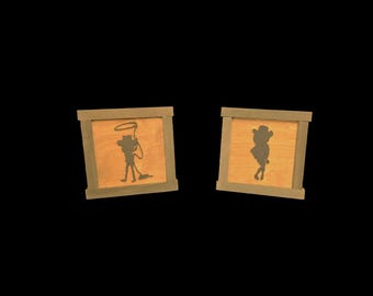Custom Printed Cowboy & Cowgirl Silhouette Signs – 3D Rustic Western Wall Art Set with Wooden Frames Set of 2